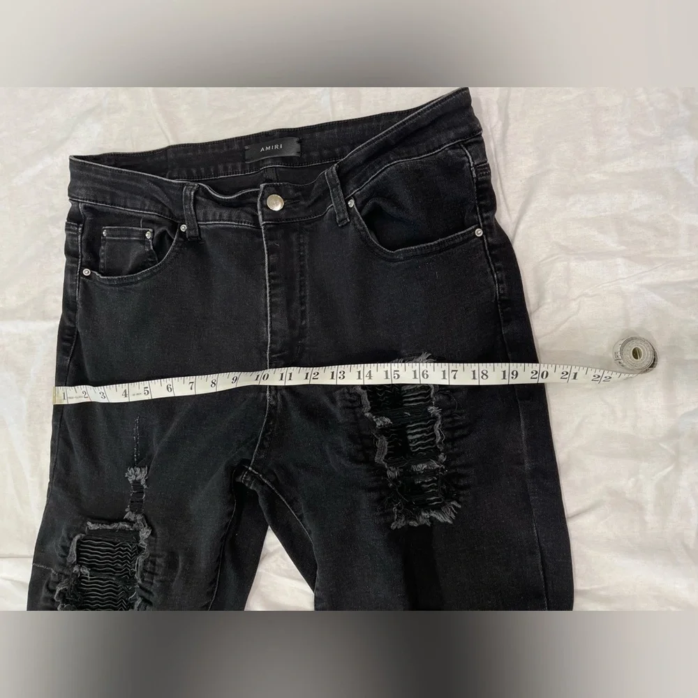Mens AMIRI MX1Leather Patch Ripped Skinny Jeans Size 34